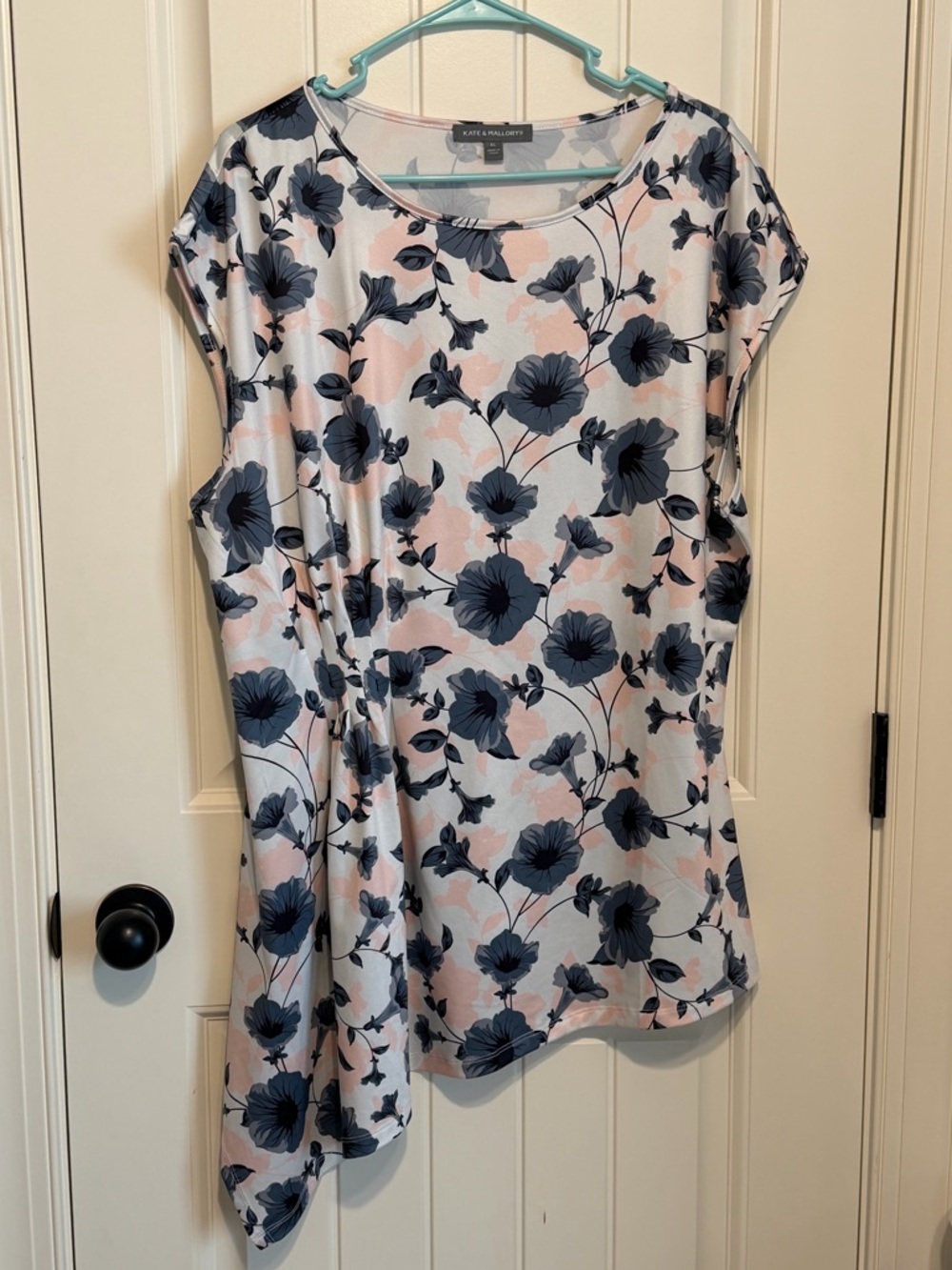 Kate & Mallory Blush Pink Tunic with Navy Floral Print